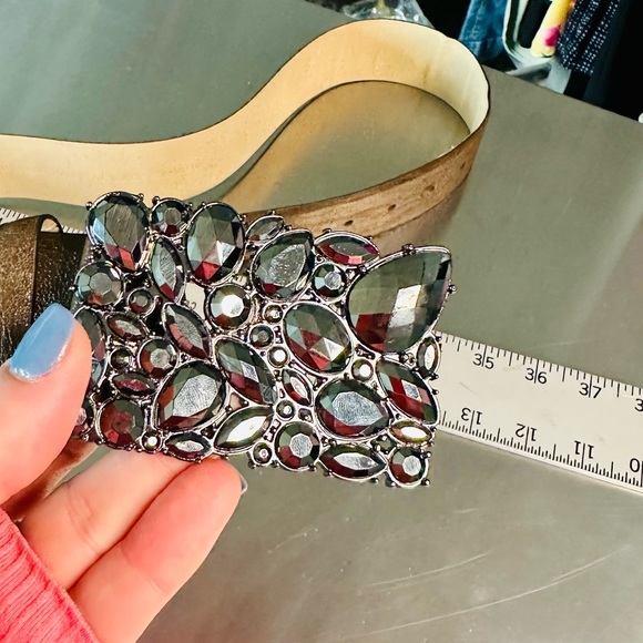 NEW Blackstone Leather Belt Silver Black Gemstone Buckle SZ LARGE - Picture 9 of 12